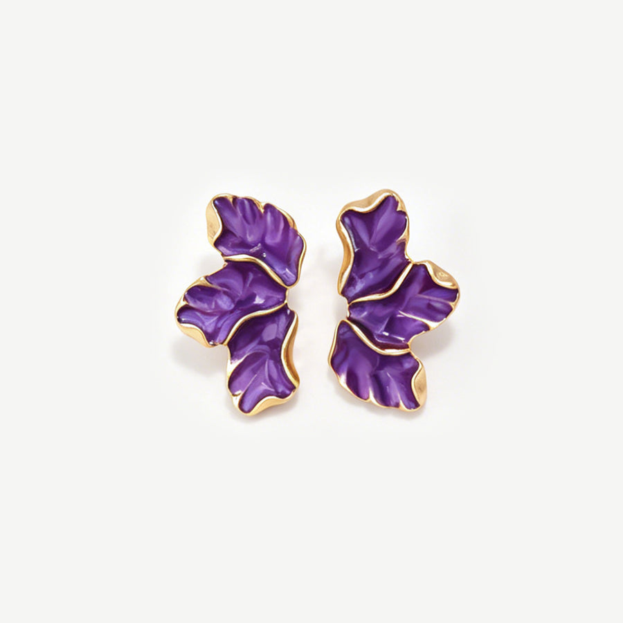Elegant Enamel Three-leaf Petal Stud Earrings for Women