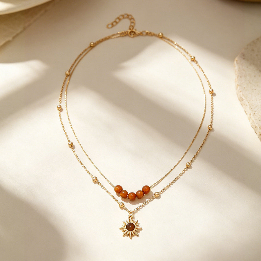 Layered Sunflower Tiger's Eye Necklace for Women