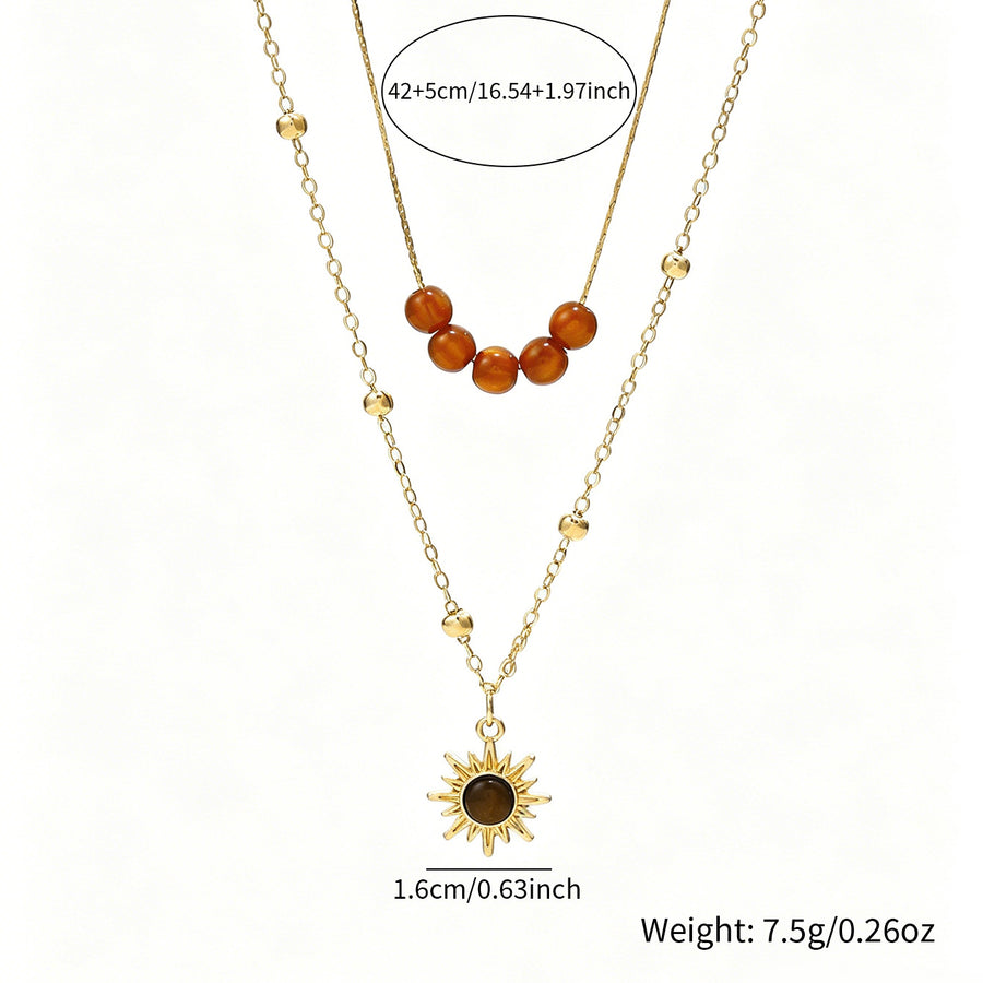 Layered Sunflower Tiger's Eye Necklace for Women