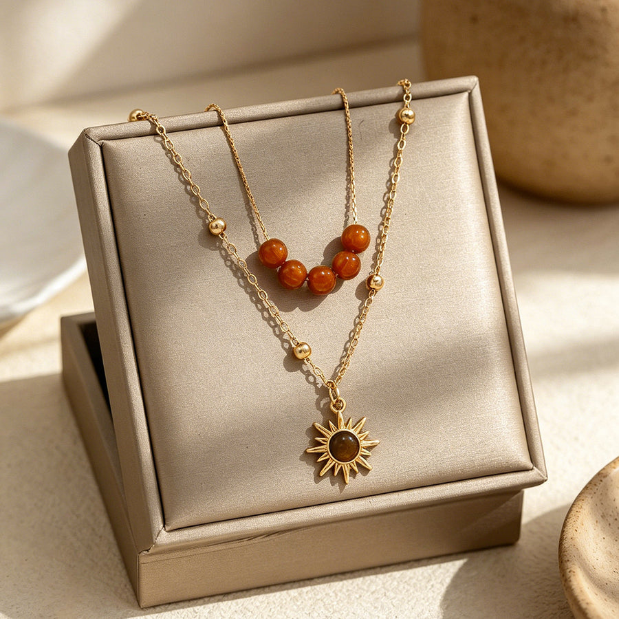 Layered Sunflower Tiger's Eye Necklace for Women