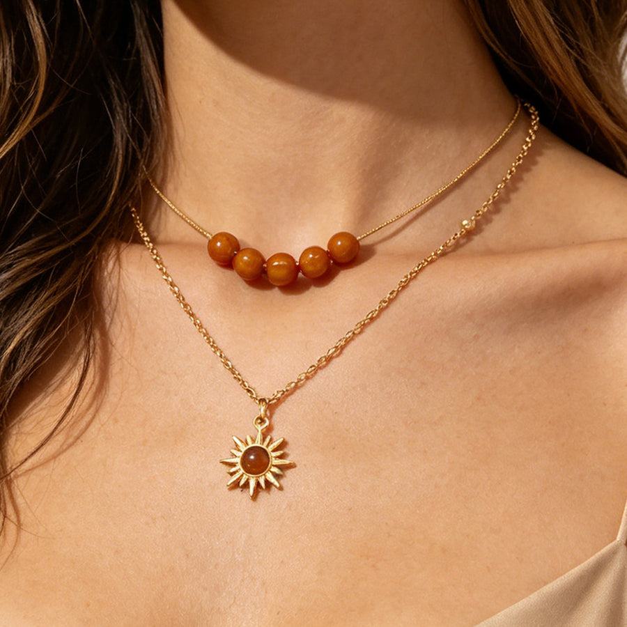 Layered Sunflower Tiger's Eye Necklace for Women