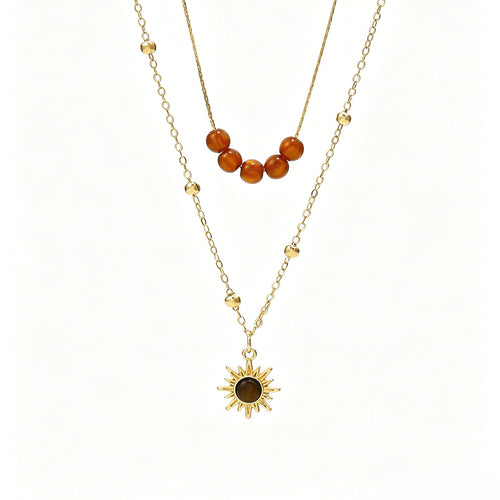 Layered Sunflower Tiger's Eye Necklace for Women