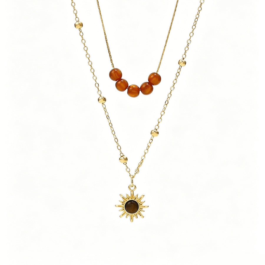 Layered Sunflower Tiger's Eye Necklace for Women