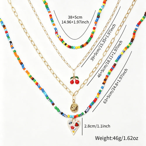 Colorful Bohemian Ethnic Women Necklace with Cherry Pendant