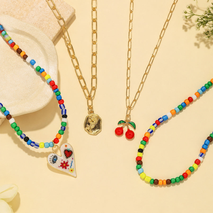 Colorful Bohemian Ethnic Women Necklace with Cherry Pendant
