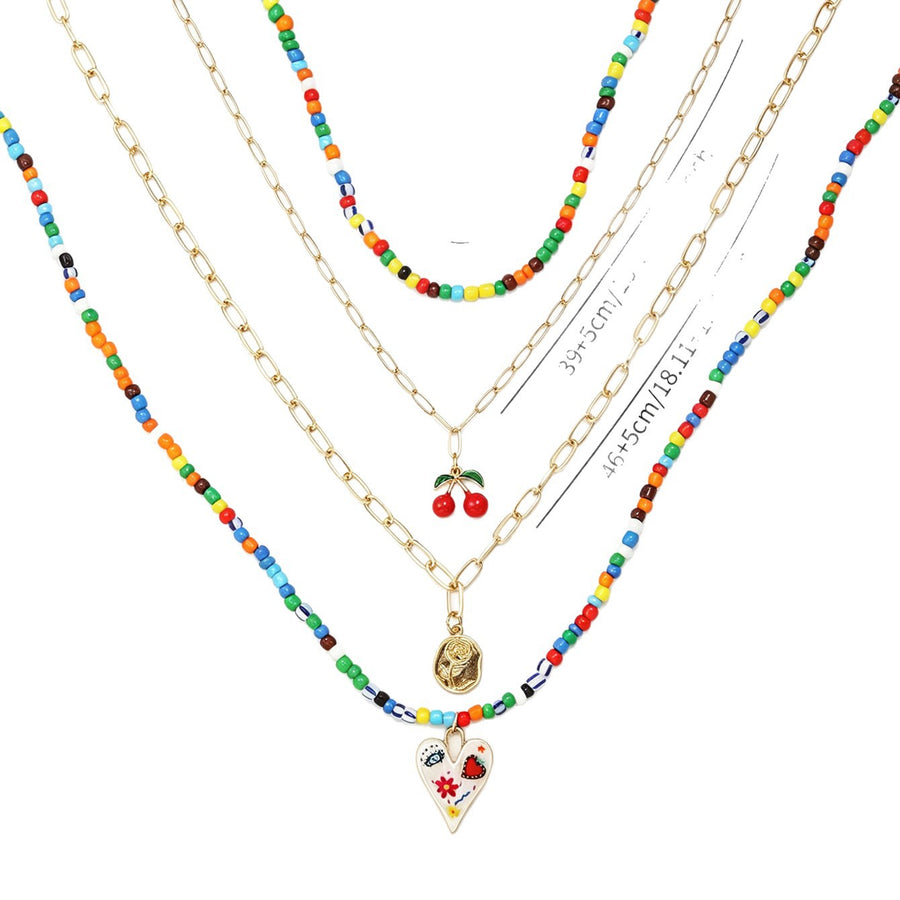 Colorful Bohemian Ethnic Women Necklace with Cherry Pendant