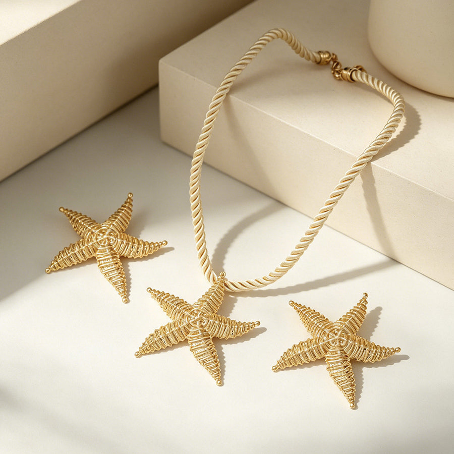 Unique Starfish Jewelry Set for Women - Hoop Earrings & Necklace
