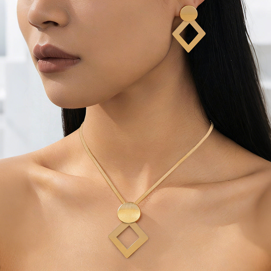 Cross-border Geometric Square Pendant Jewelry Set - Hoop Earrings