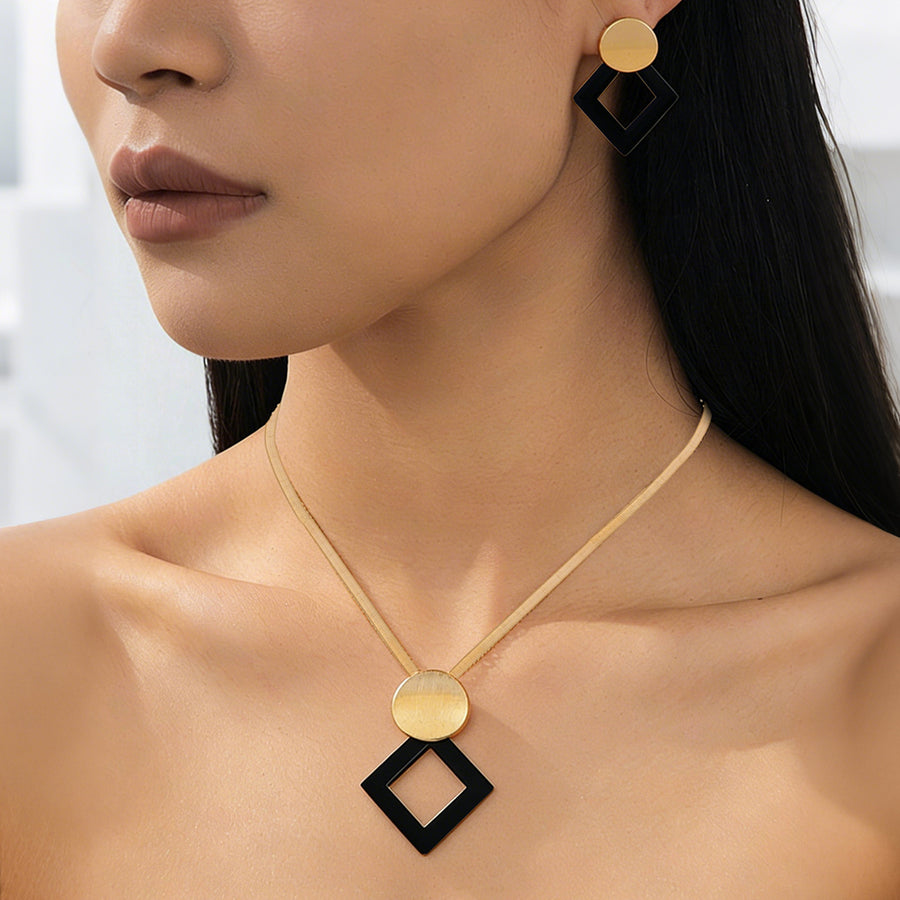 Cross-border Geometric Square Pendant Jewelry Set - Hoop Earrings