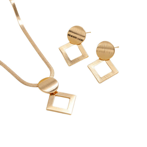 Cross-border Geometric Square Pendant Jewelry Set - Hoop Earrings