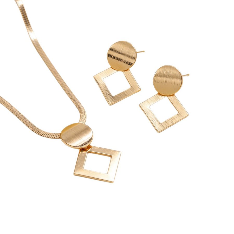 Cross-border Geometric Square Pendant Jewelry Set - Hoop Earrings