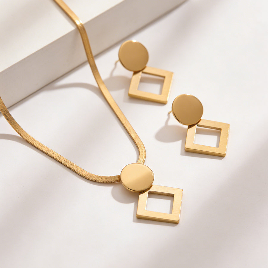 Cross-border Geometric Square Pendant Jewelry Set - Hoop Earrings