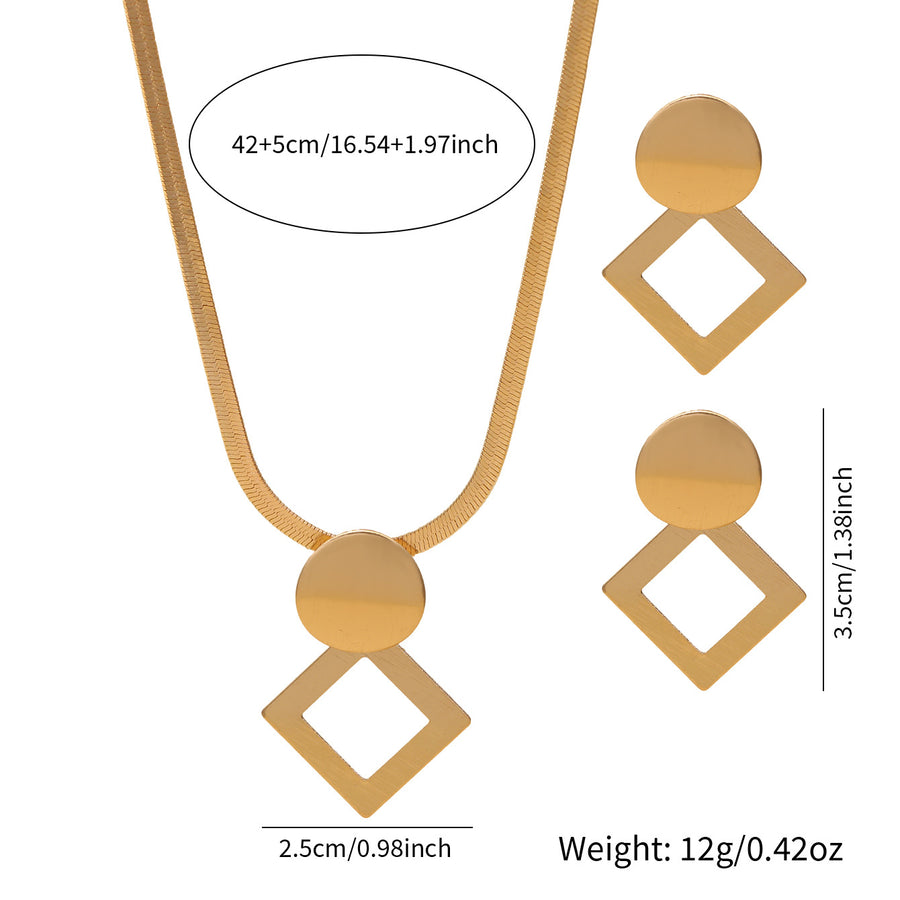 Cross-border Geometric Square Pendant Jewelry Set - Hoop Earrings