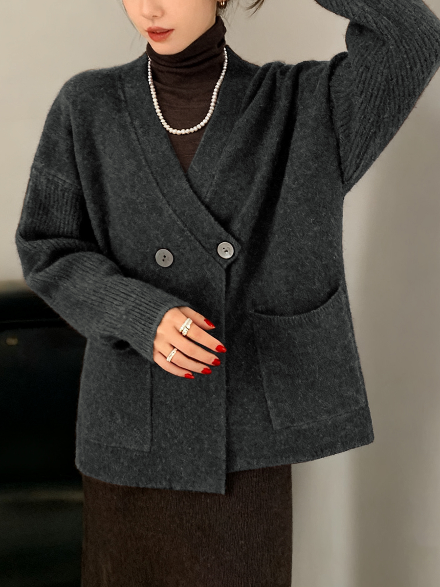Ladies Irregular Wrap Front Trench Coat with Pockets