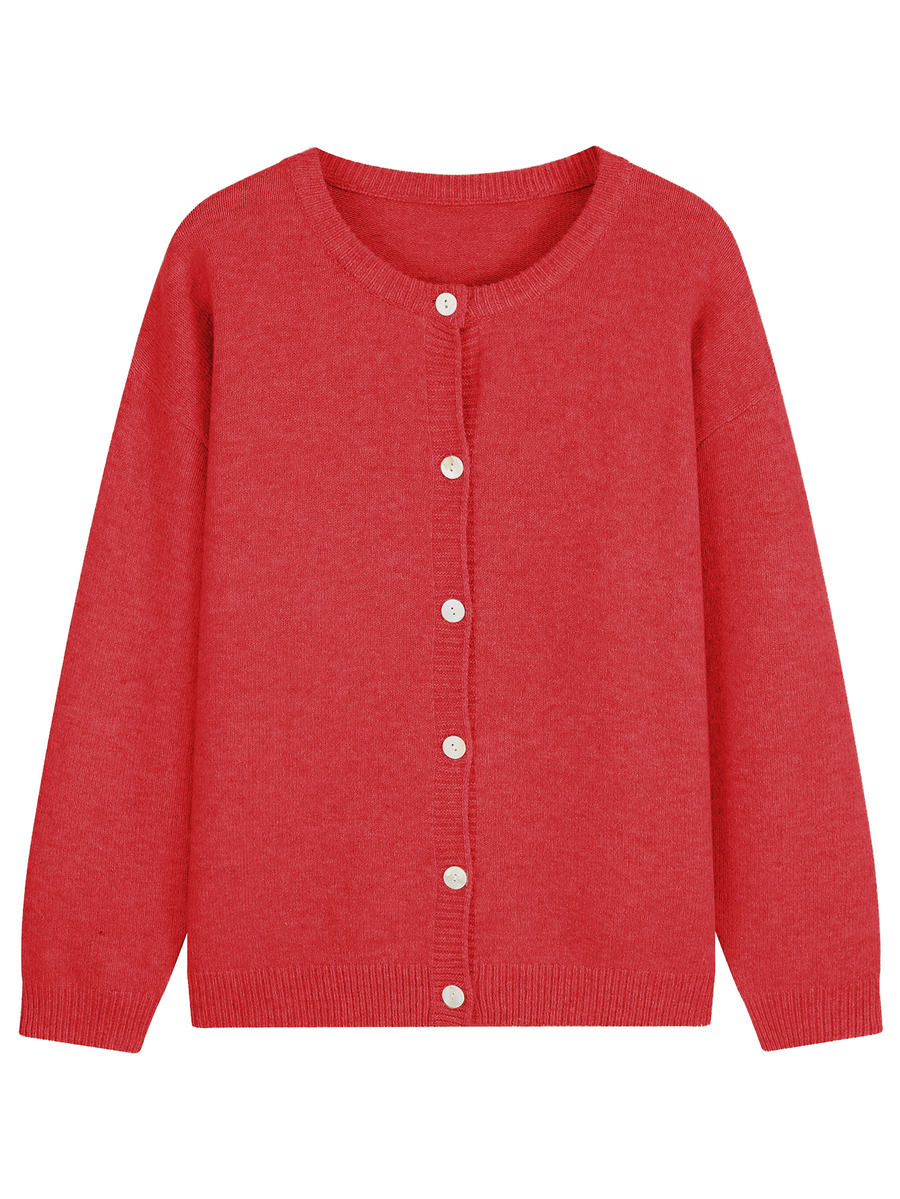 Oversized Crew Neck Button Knit Cardigan - Trendy Sweater Coat