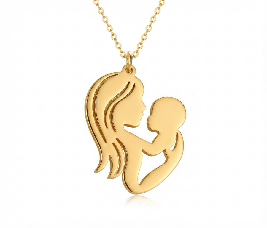 Custom Mother & Baby Necklace - 24K Gold Plated Gift Pendant