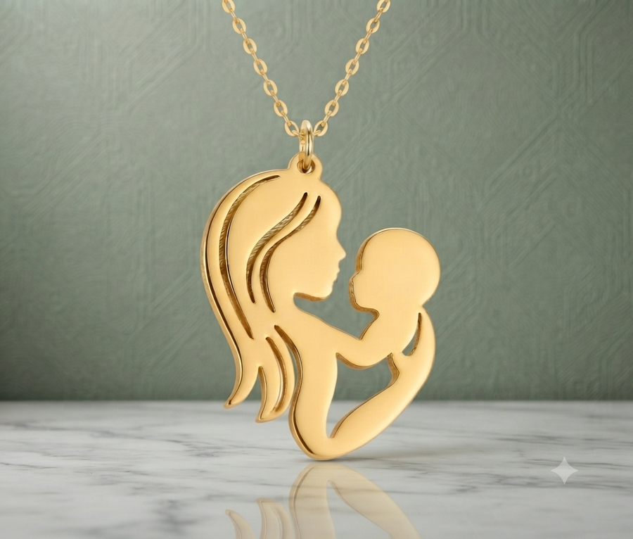 Custom Mother & Baby Necklace - 24K Gold Plated Gift Pendant