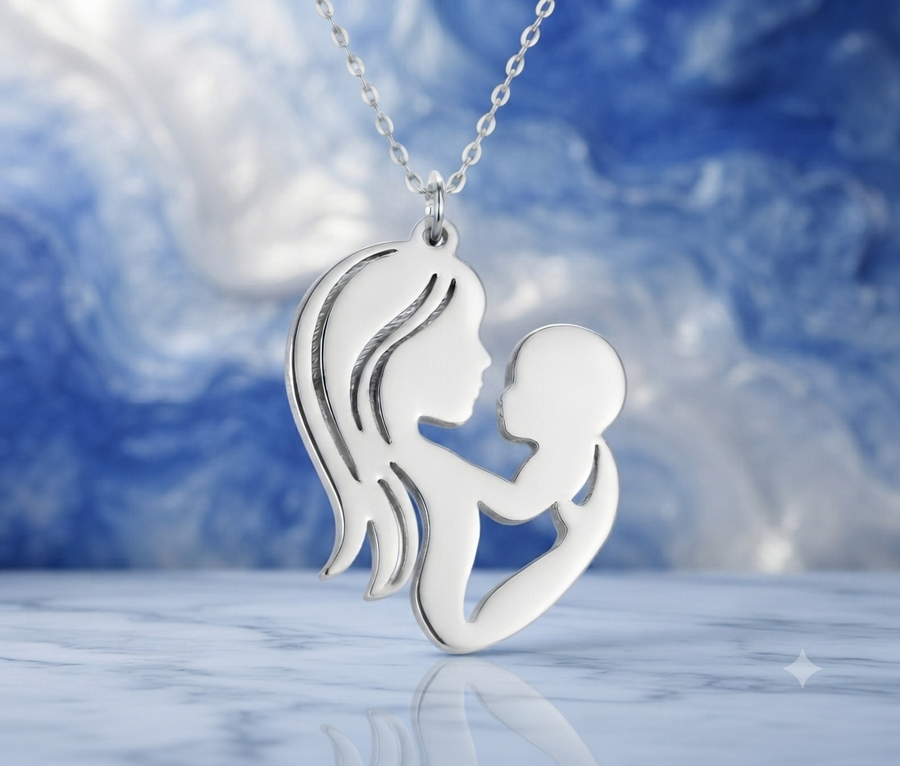 Custom Mother & Baby Necklace - 24K Gold Plated Gift Pendant
