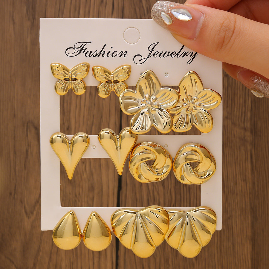 2026 New Cross-border Gold Stud Earring Set for Women