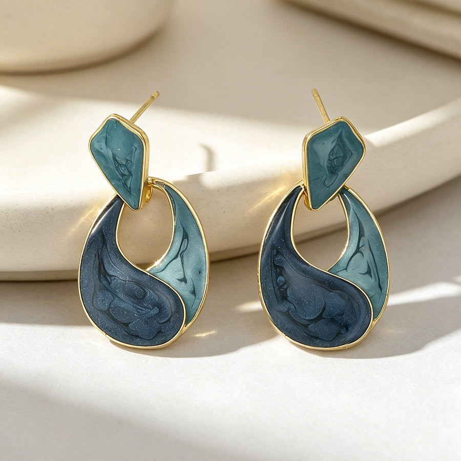Elegant Enamel Water Drop Earrings - French Hepburn Style