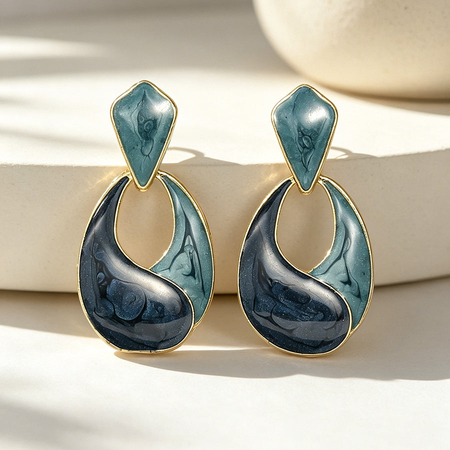 Elegant Enamel Water Drop Earrings - French Hepburn Style
