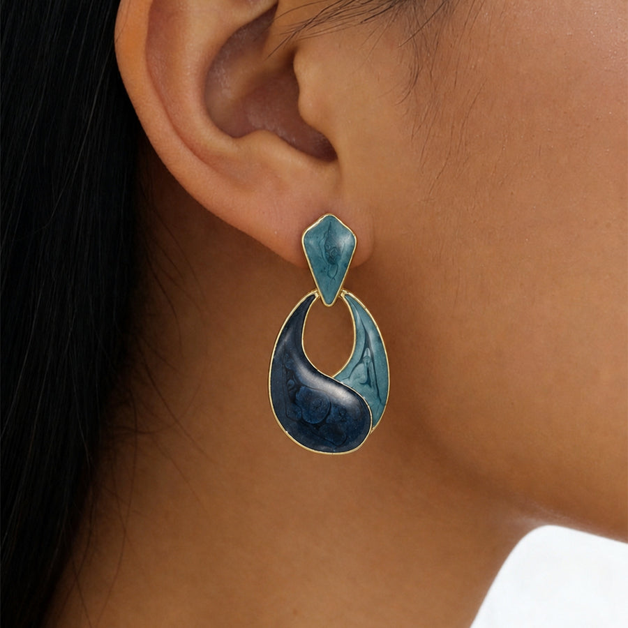 Elegant Enamel Water Drop Earrings - French Hepburn Style