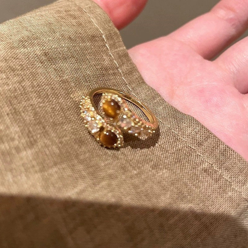 New Vintage Gold Tone Tiger's Eye Ring for Women - Stackable Jewelry