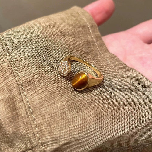 New Vintage Gold Tone Tiger's Eye Ring for Women - Stackable Jewelry
