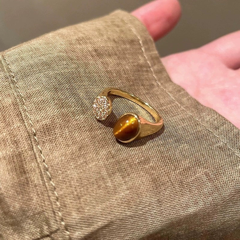 New Vintage Gold Tone Tiger's Eye Ring for Women - Stackable Jewelry
