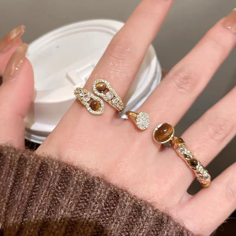 New Vintage Gold Tone Tiger's Eye Ring for Women - Stackable Jewelry