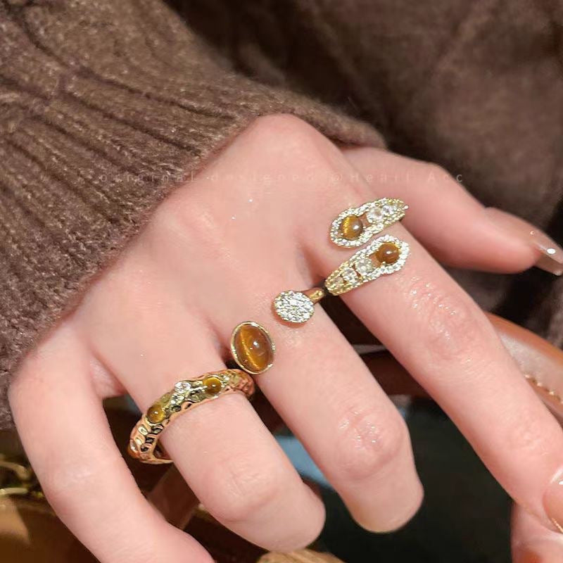New Vintage Gold Tone Tiger's Eye Ring for Women - Stackable Jewelry