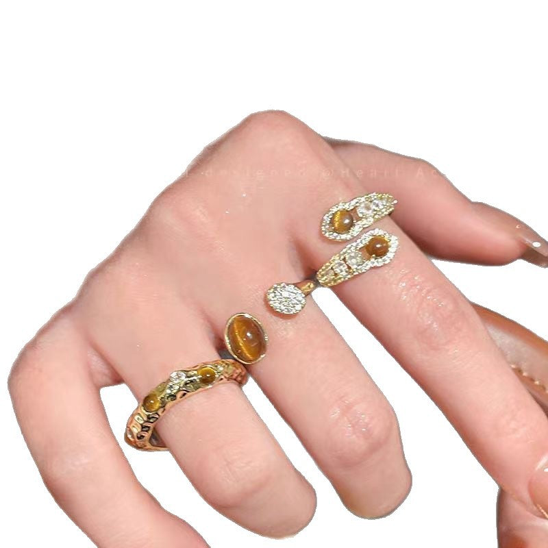 New Vintage Gold Tone Tiger's Eye Ring for Women - Stackable Jewelry