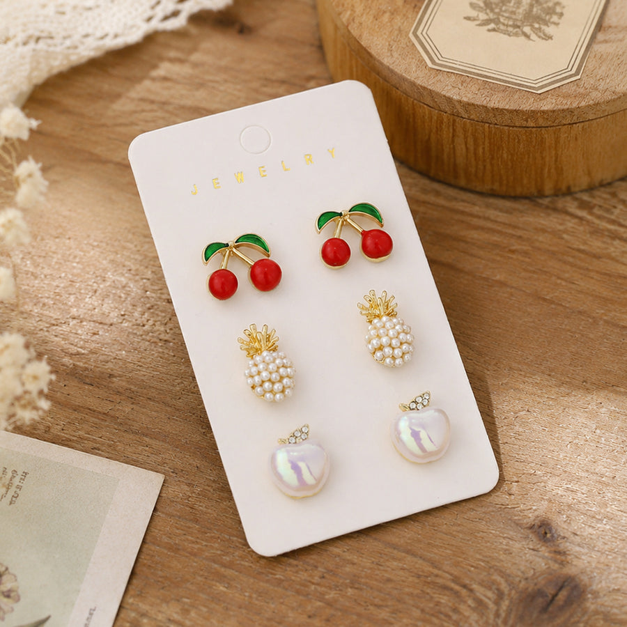 Unique Summer Red Fruit Enamel Stud Earrings for Women