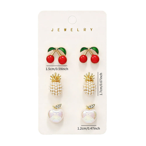 Unique Summer Red Fruit Enamel Stud Earrings for Women