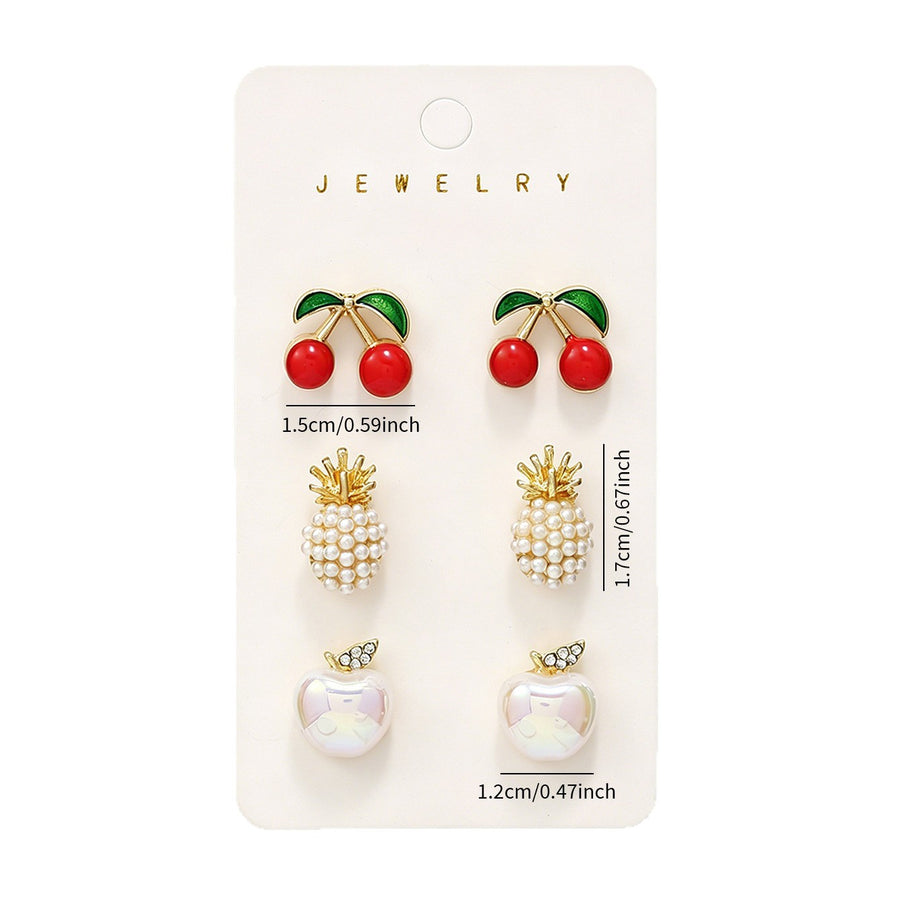 Unique Summer Red Fruit Enamel Stud Earrings for Women