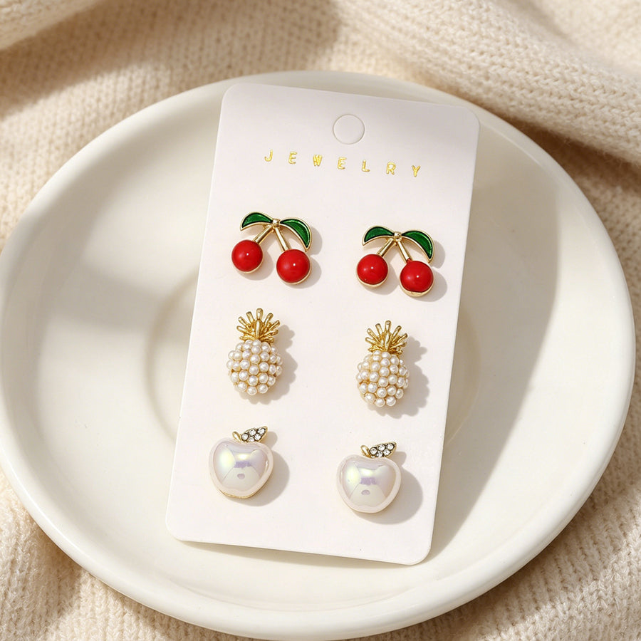 Unique Summer Red Fruit Enamel Stud Earrings for Women