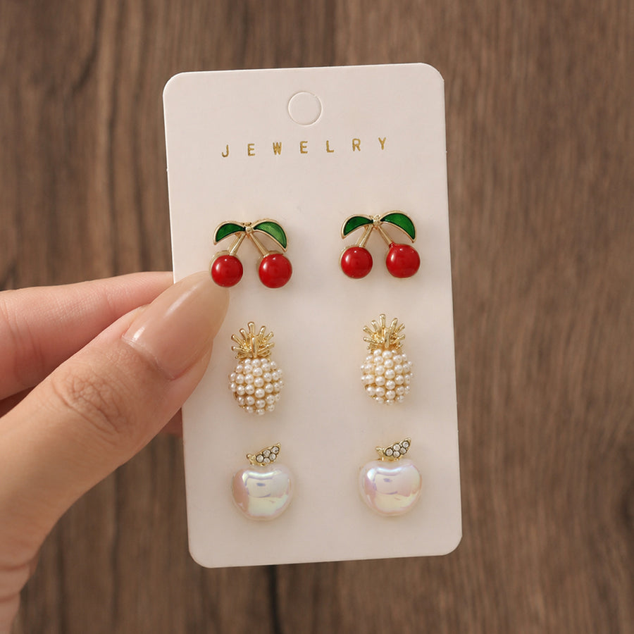 Unique Summer Red Fruit Enamel Stud Earrings for Women