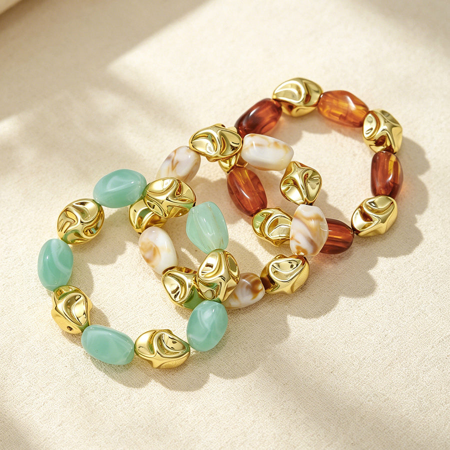 Vintage Irregular Resin & CCB Silver Beaded Bracelet Set