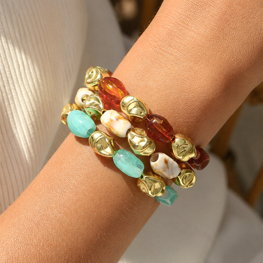 Vintage Irregular Resin & CCB Silver Beaded Bracelet Set