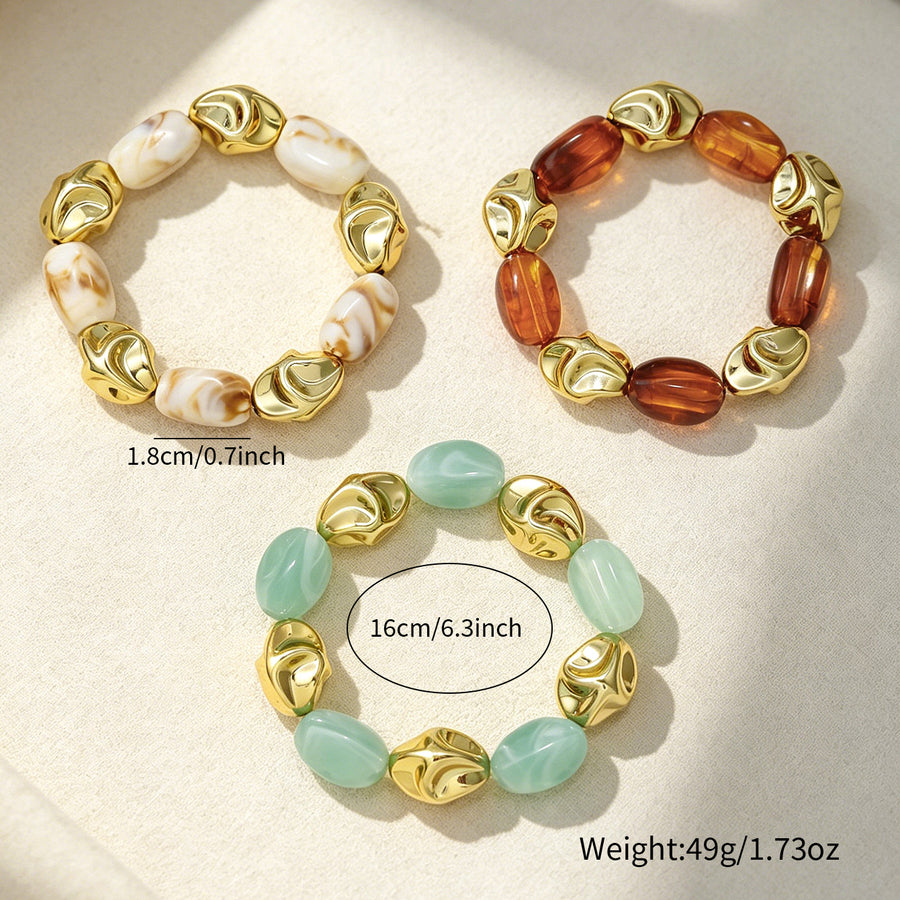 Vintage Irregular Resin & CCB Silver Beaded Bracelet Set