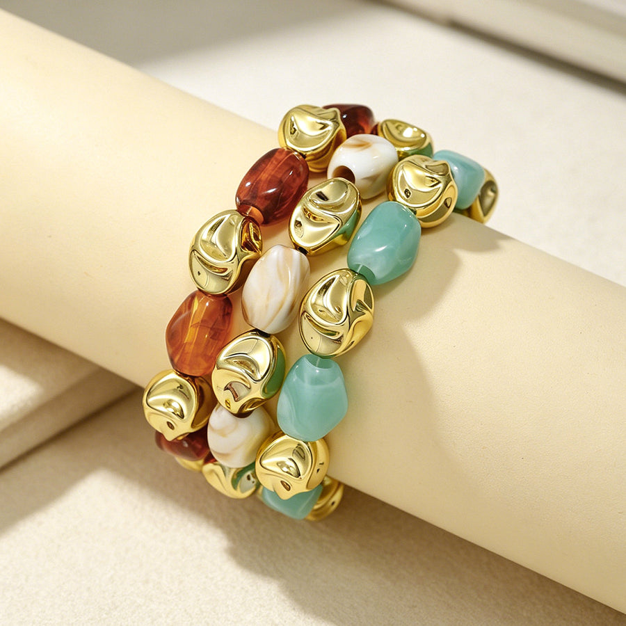Vintage Irregular Resin & CCB Silver Beaded Bracelet Set