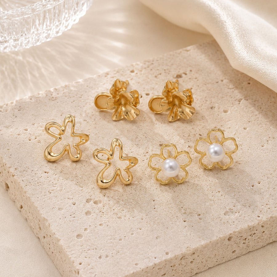 Elegant Gold Tone Floral Stud Earrings for Women