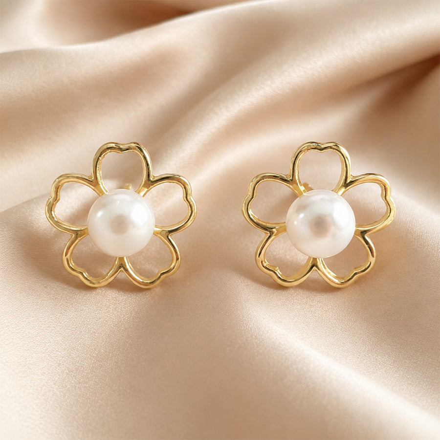 Elegant Gold Tone Floral Stud Earrings for Women