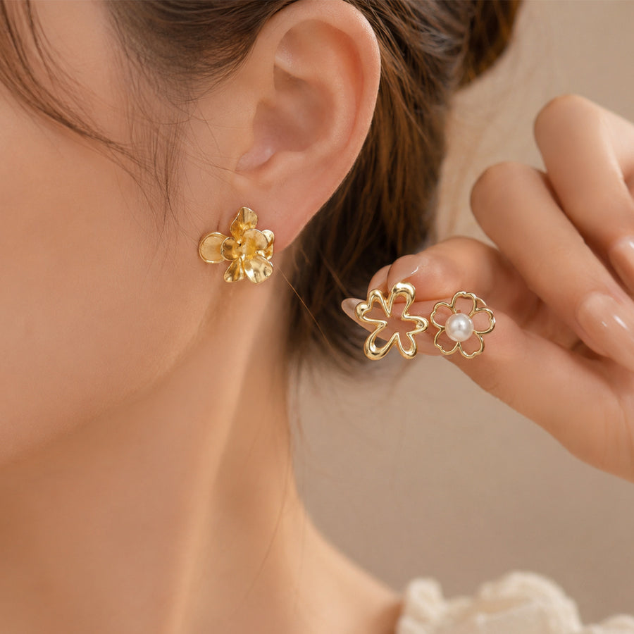 Elegant Gold Tone Floral Stud Earrings for Women