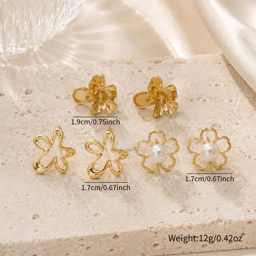 Elegant Gold Tone Floral Stud Earrings for Women