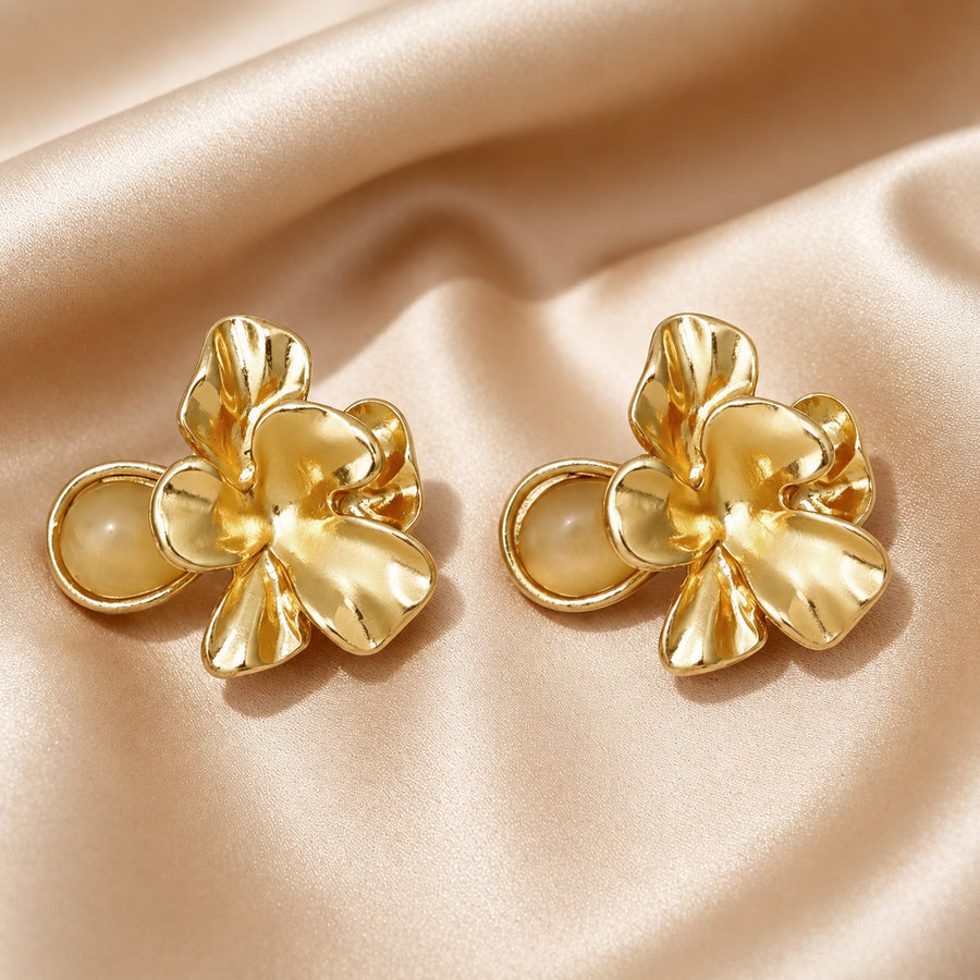 Elegant Gold Tone Floral Stud Earrings for Women