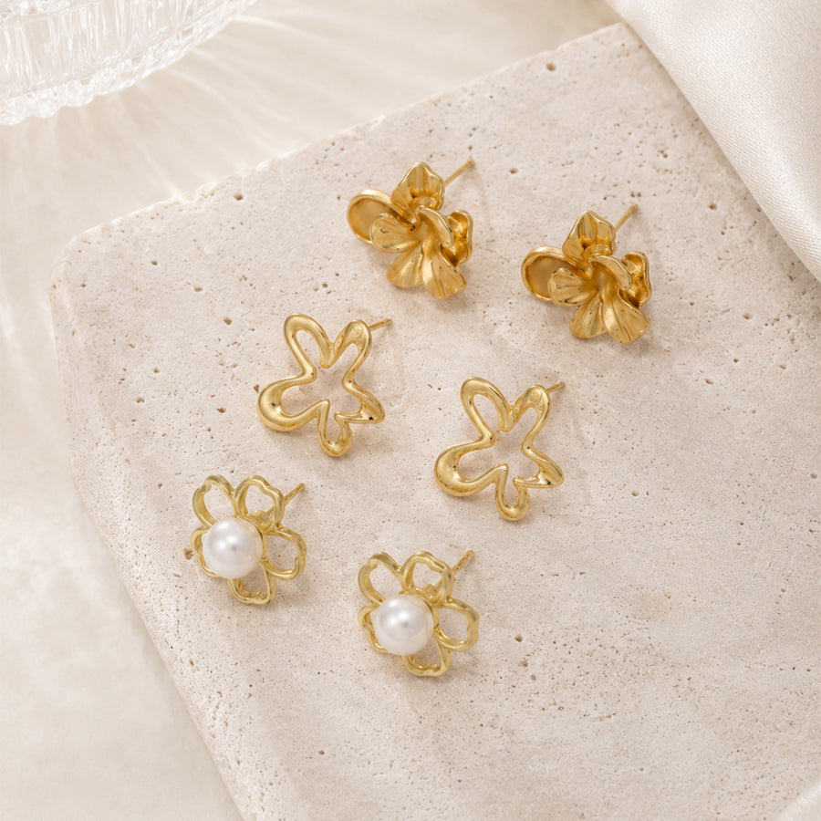 Elegant Gold Tone Floral Stud Earrings for Women