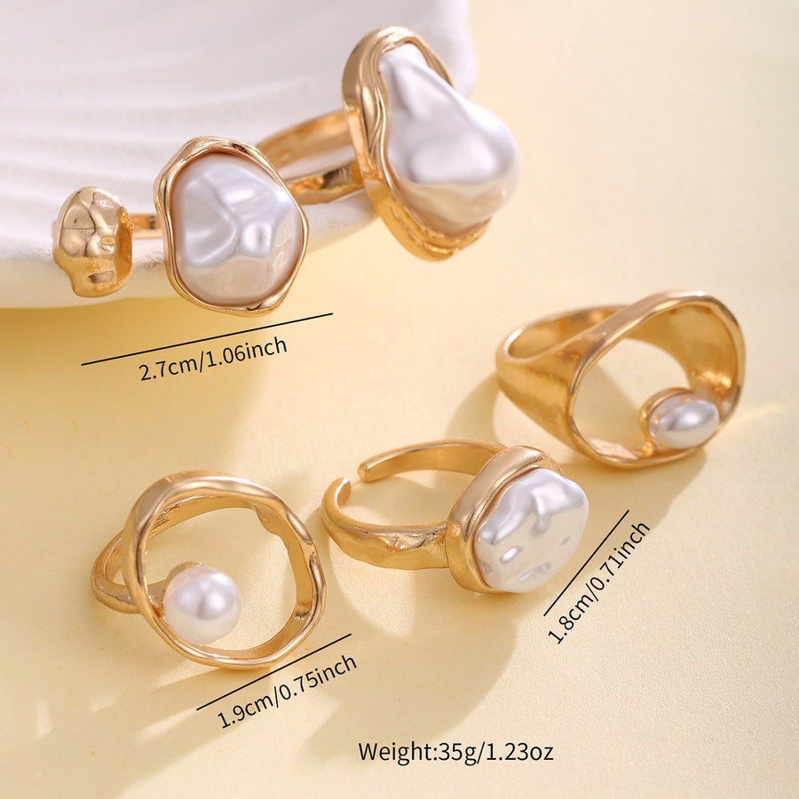 Minimalist Alloy Faux Pearl Joint Ring Set for Women