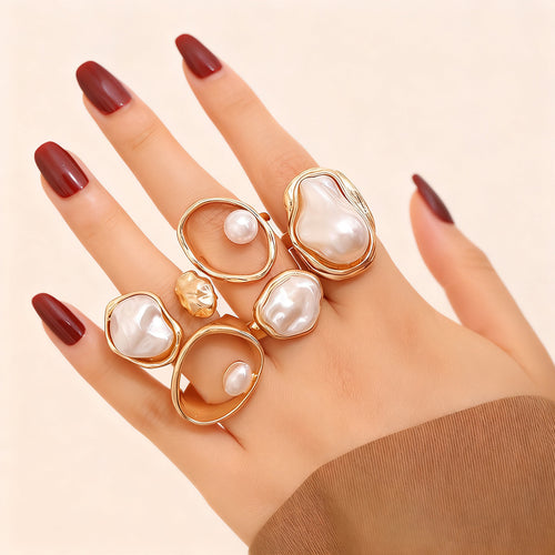 Minimalist Alloy Faux Pearl Joint Ring Set for Women
