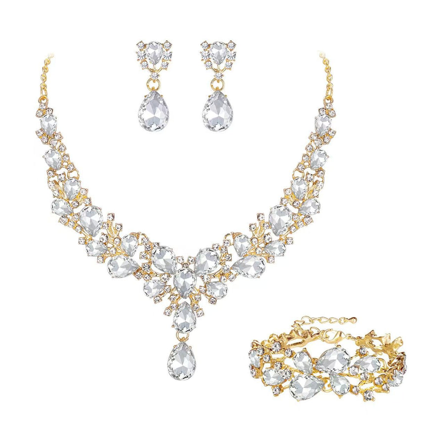 Exaggerated Rhinestone Bridal Necklace & Earring Set for Dress